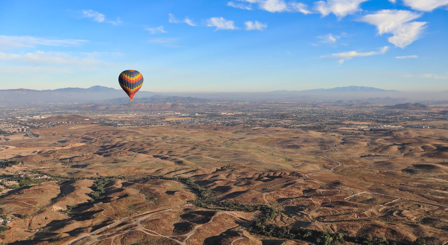 Hot air balloon flying over Temecula valley